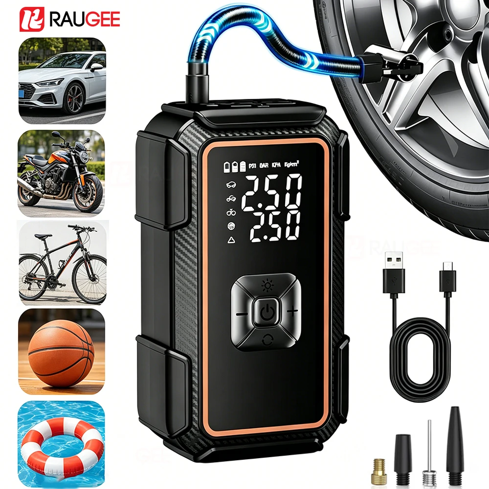 Car Tire Inflator Portable Air Compressor Mini Car Air Inflator Rechargeable Wireless Air Pump for Car Motorcycle Bike Football