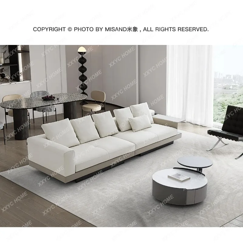 XXConnery's original leather  minimalist cream white living room small apartment straight-row sofa