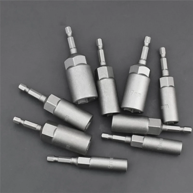 

15Pcs 80Mm Length Deepen Power Nut Driver Drill Bit Set 5.5-19MM Impact Socket Adapter for Power Tools 6.35MM Hex