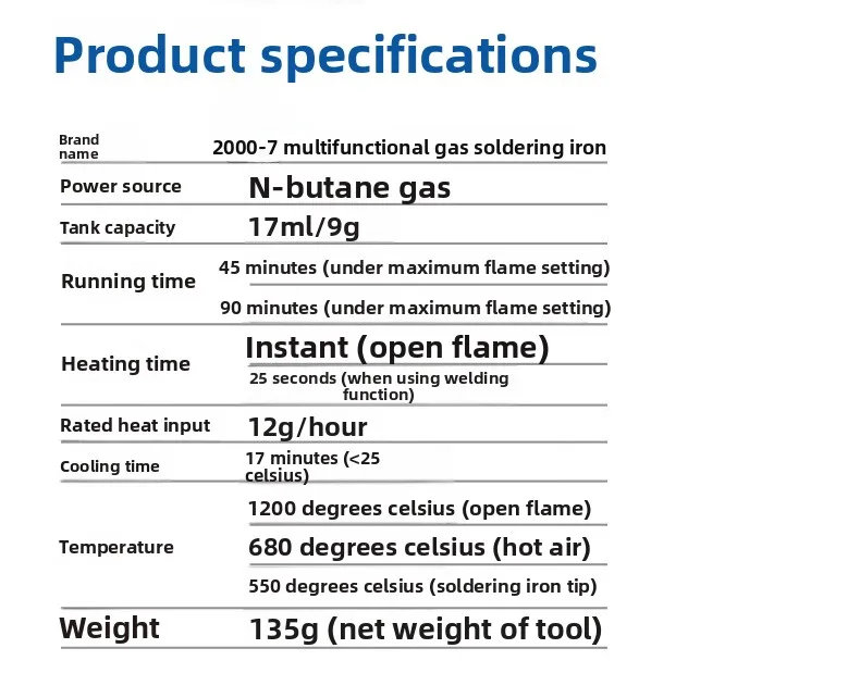 2000-7 Multifunctional Gas Electric Soldering Iron Tool Set