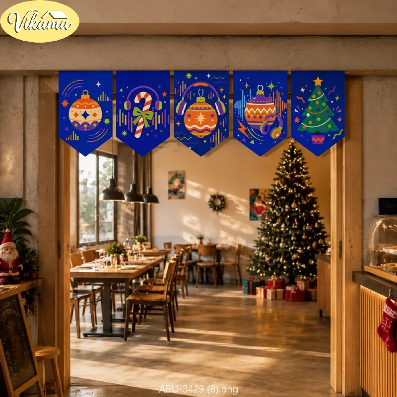 VIKAMA Trendy Music-Themed Christmas Tree Pennants, Rock-Themed Christmas Pennant Garland, Winter Holiday Home Decor