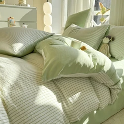 Pure Cotton Home Textile Striped Bedding Set Simple Soft Duvet Cover Sheet Pillowcase Ins Style Bed Linens Queen King Size 2025