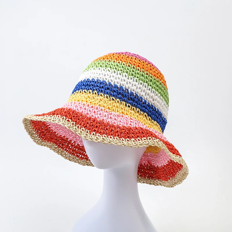 Handmade Crochet Bucket Hat Knitted Floppy Fishing Hat Floral Striped Outdoor Women Crochet Bucket Hat Knitted Bucket Hat Handmade Cute  main image 4