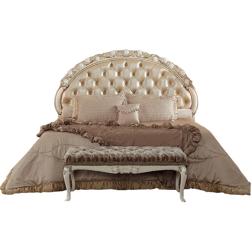

Solid wood European carved double French villa court leather storage master bedroom bed