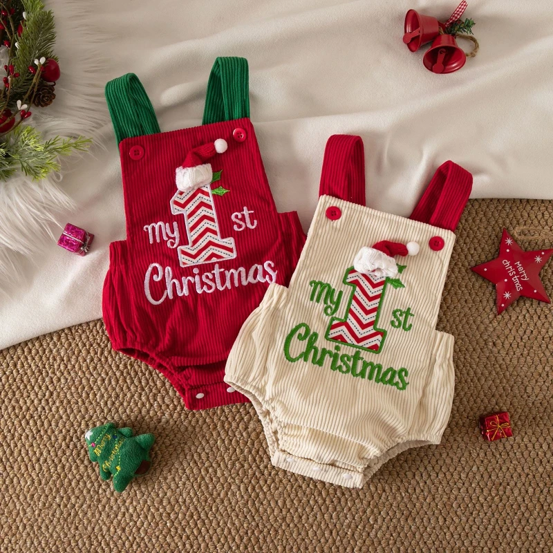 New Christmas Baby Girl Camisole Sleeveless Crawling Suit Cute Jumpsuit Embroidered Baby Hoodie