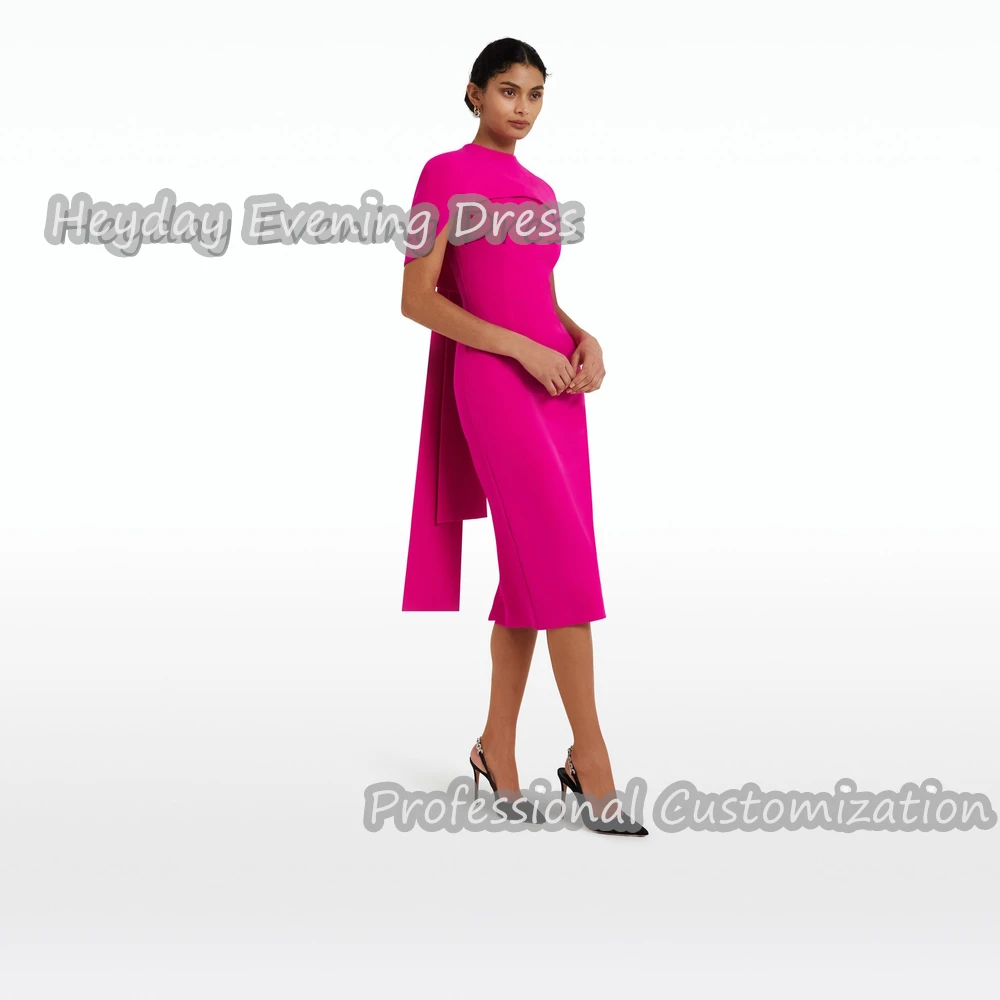 Heyday O-Neck Saudi Arabia Short Sleeves Straight Sexy Prom Gown Breast padding Crepe Knee Length Elegant  Dress For Women 2024