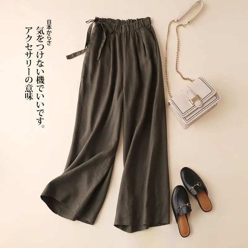 Cotton and Linen Wide-leg Nine-point 2025 Summer Women's Loose and Thin High Waist Thin Straight-leg Casual Pants