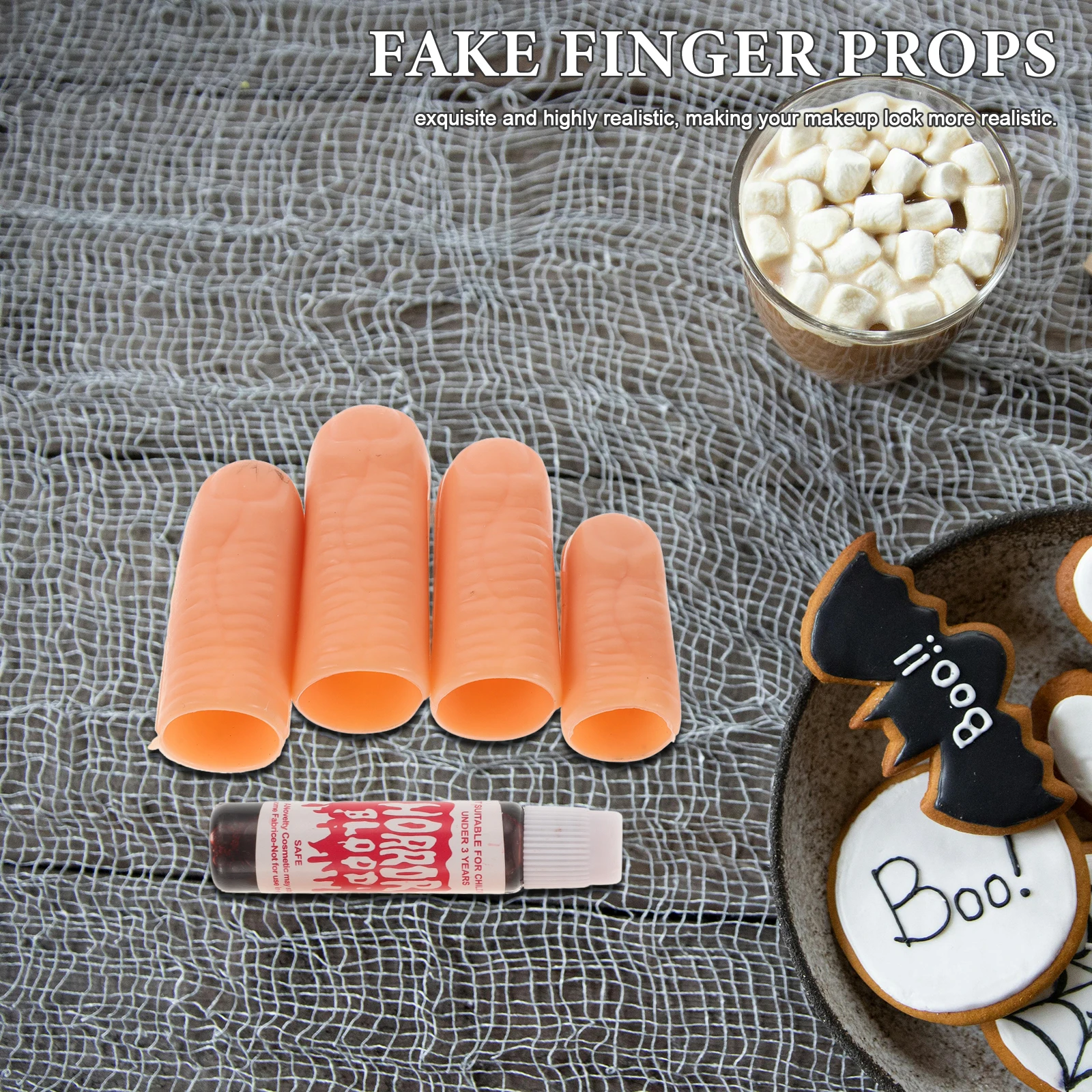 

4pcs Halloween Fake Blood Props Realistic Scary Body Parts Severed Fingers Special Effects Makeup Kit For Cosplay Party Pranks