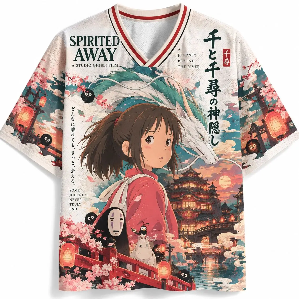 Spirited Away Mesh Shirt Men's and Women's Short Sleeves Full Print Retro Anime Street Hip Hop Loose Cosplay Top