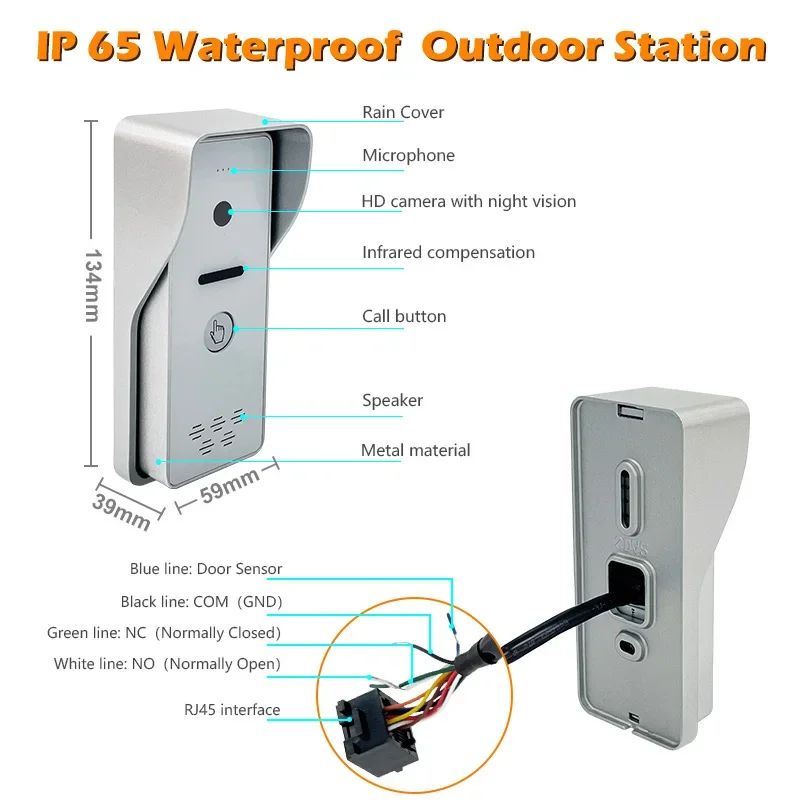 TCP/IP Wired CAT5 Video Phone, Intercom 2 telefone com display, sistema pa campainha, telefone sem fio de áudio da porta, 5 fios, 3 fios