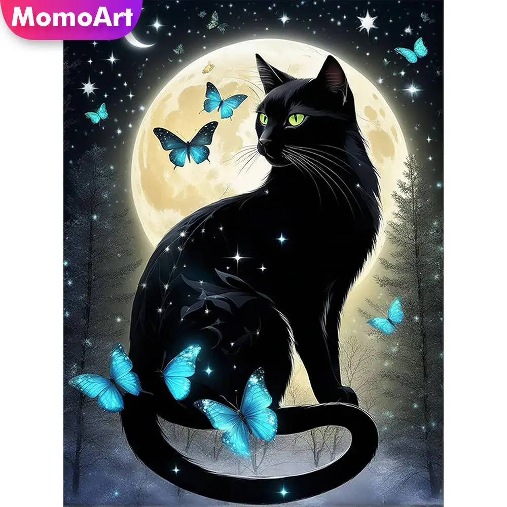 Momoart Katze Diamant Malerei Tier bunte Diamant Mosaik Bild Strass Mond Wand Dekor
