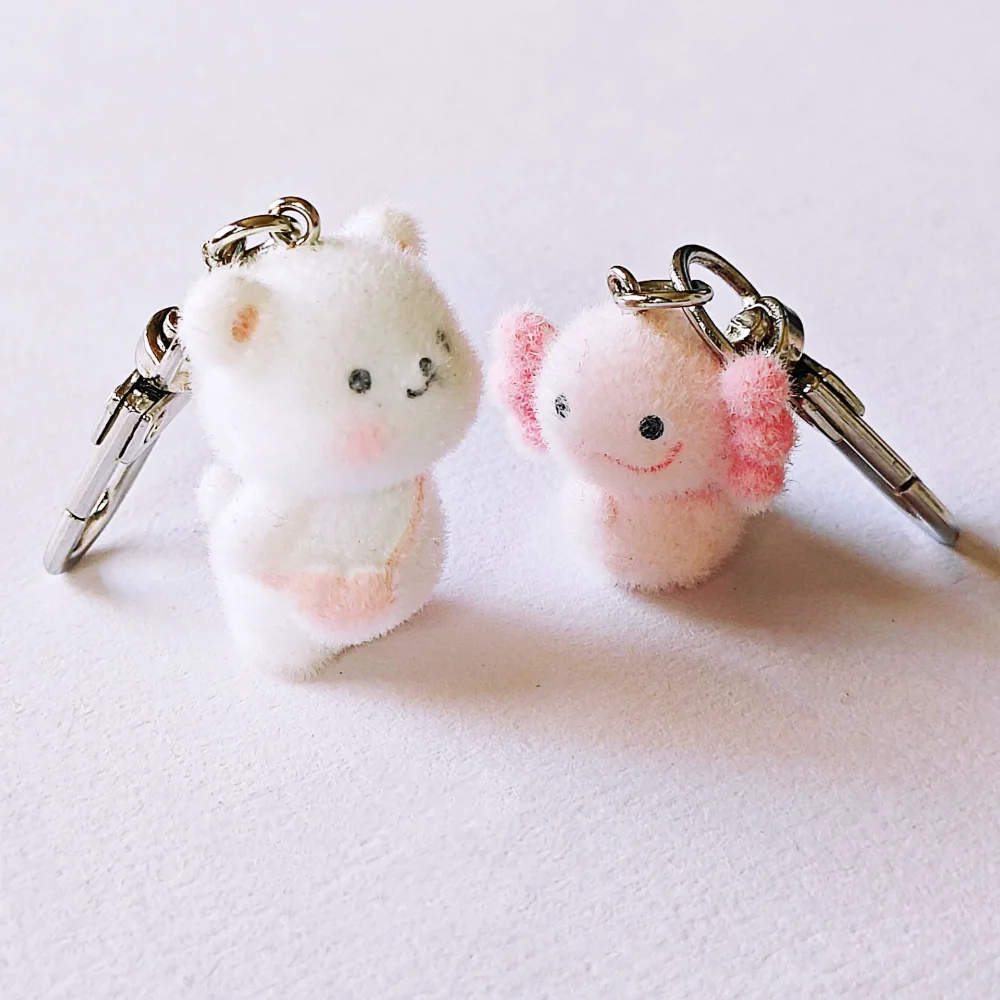 DIY Package Bag Pendant Cartoon Flocking Resin Key Chain Cute Little Bear Hexagram Keyring Car Key Accessories Keyring Gift