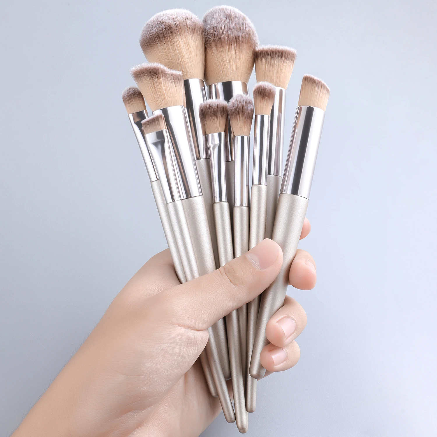 10Pcs Champagne Makeup Brush Set, Powder Blush Foundation Eyeshadow Brushes, Soft Bristles for Full Face Makeup