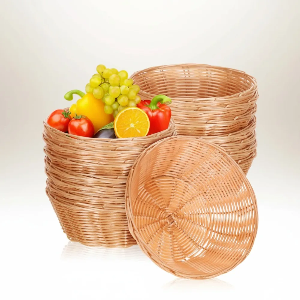 

20 Pcs Round Plastic Woven Baskets 7 Inch Food Storage Serving Container for Kitchen Party Restaurant