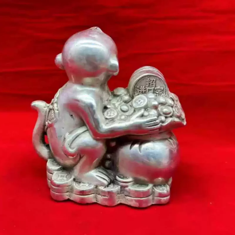 Antique white copper zodiac monkey Chinese style ornaments attract wealth home and office desktop decoration crafts