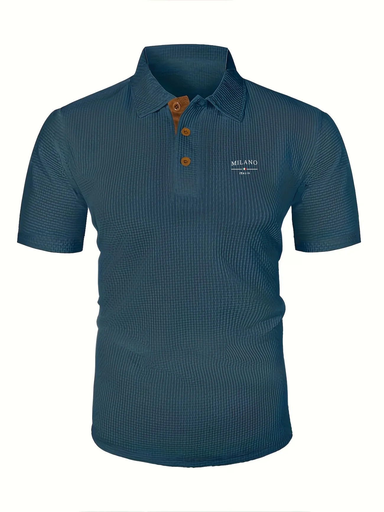 Milano Italia Herren Waffelstrick Kurzarm-Poloshirt Lässiges Mode-Golf-T-Shirt mit Kontrastknöpfen – Detail 4