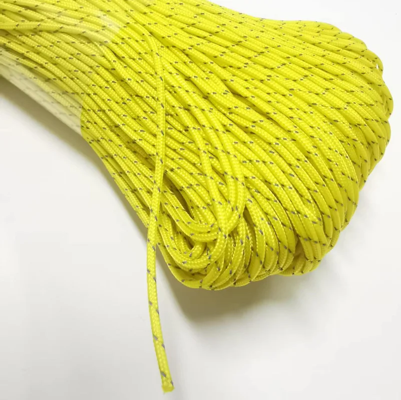 Reflektierendes Paracord Ø2mm Gelb, Taktisches Fallschirmseil für Camping, Zelt, Angeln, 3-Strang Paracord-Seil Länge 10/30/50M – Detail 7
