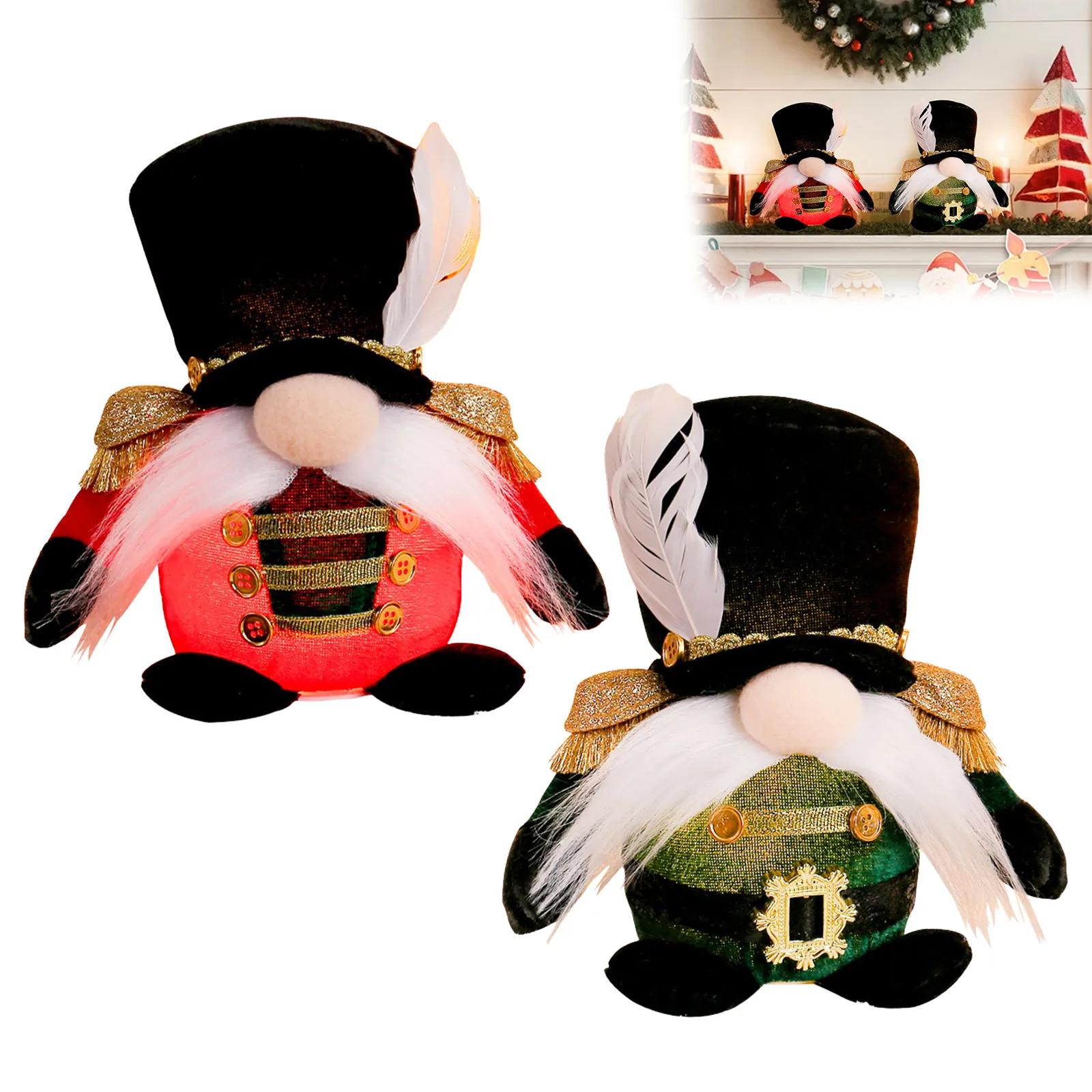 Christmas Supplies Sewed Dolls Light Up Xmas Gnome Dolls Soldier Themed Decoration Holiday Desktop Decor For Home Decorations