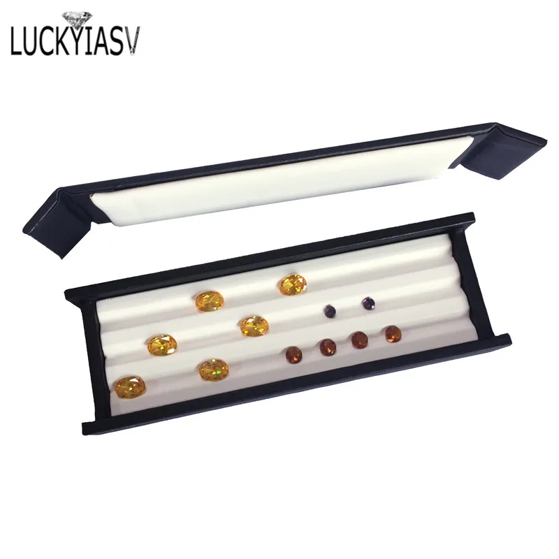PU Leather Bare Stone Gemstone Jewelry Box Magnet Stone Storage Display Box Gem Display Counter Exhibition Lid V Groove Box
