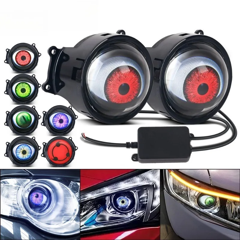 Image of 3-Zoll Dynamische LED-Autoscheinwerfer 3D Devil Eye LED-Autolicht Scheinwerfer-Set Modifiziertes Adleraugen-Licht Auto-Zubehör 6/33 Modi