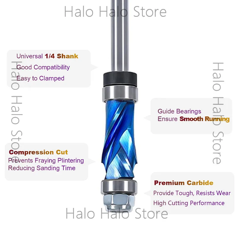 Compound blade bearing straight knife single bearing compression straight edge trimming milling cutter nano blue up and down