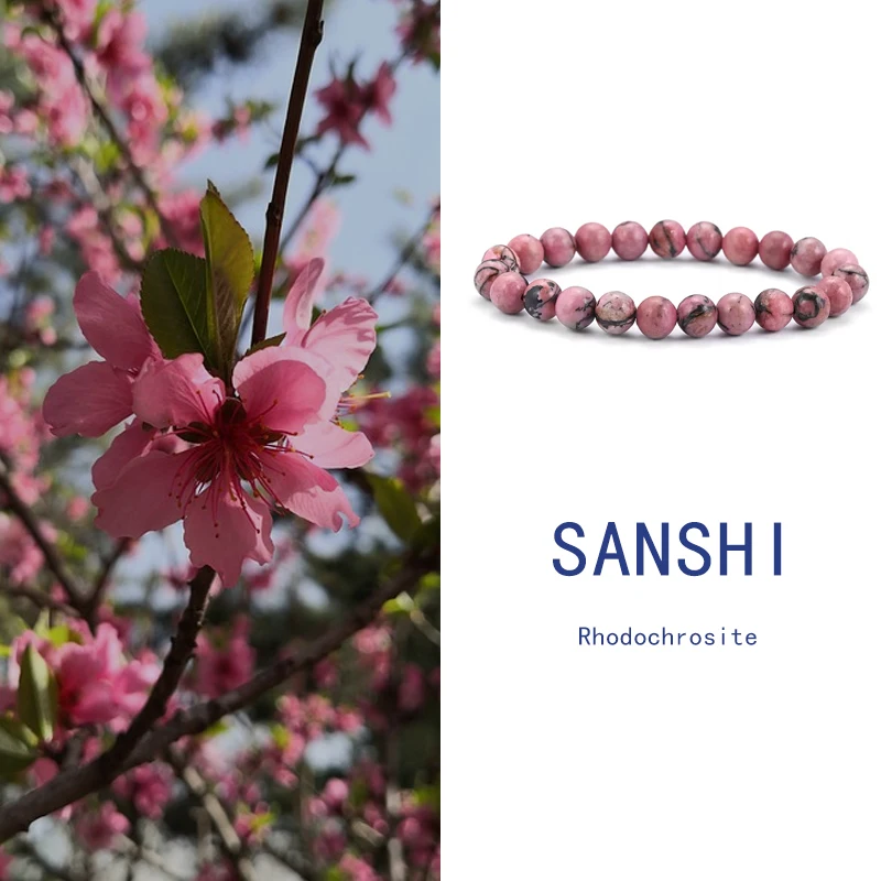 Liebesarmband, 8 mm, Naturstein-Armband, rosa, schwarz, Rhodochrosit-Perlen, Armbänder für Damen und Herren, Schmuck, Geschenk, Heilenergie