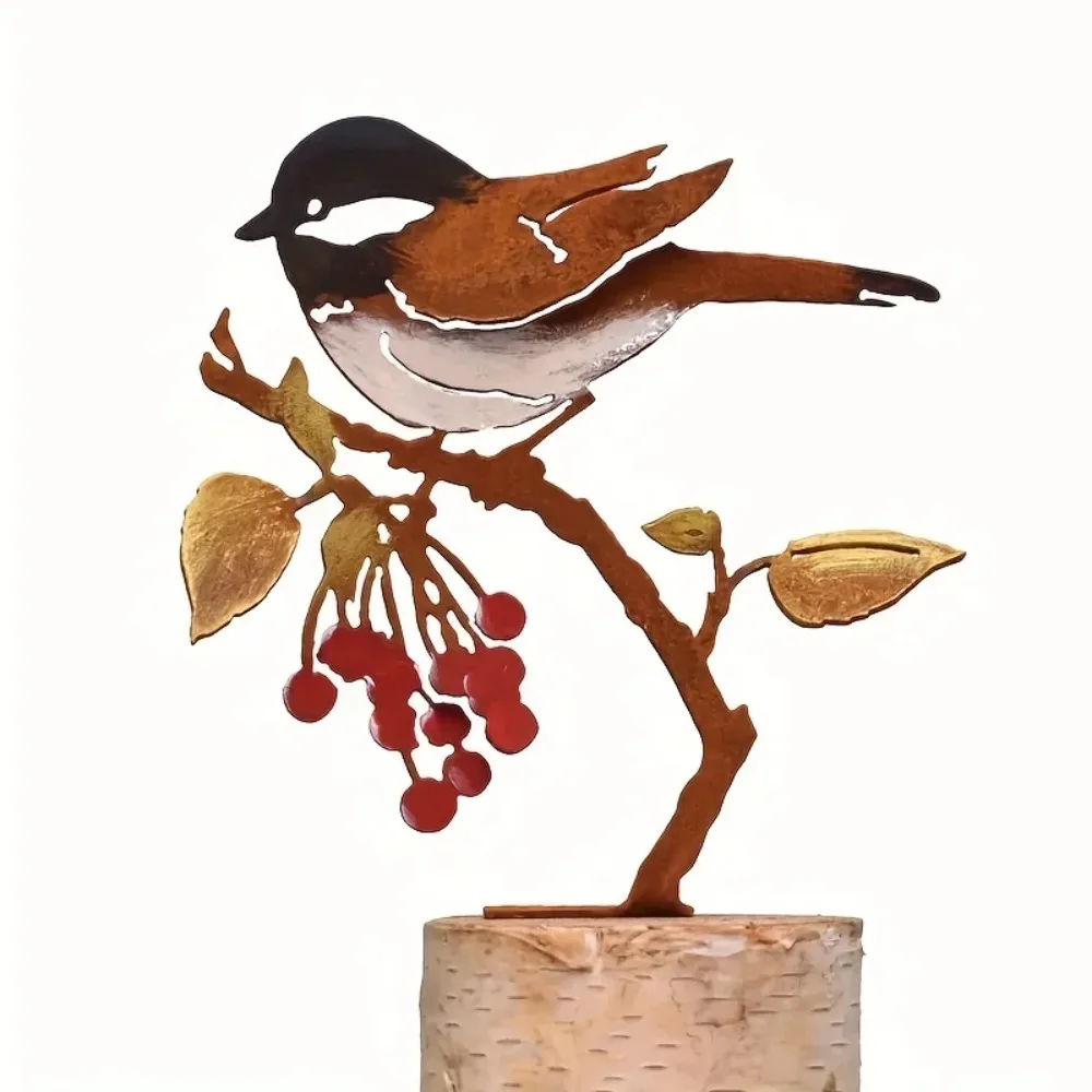 CIFBUY Metal Wall Art Garden Bird Flowerpot Sculpture Iron Hanging Decor For Home Garden Party
