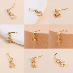 L Shape Dangle Nose Rings Studs for Women Men Crystal Zirconia Ear Cartilage Pendant Nose Piercing Body Piercing Jewelry