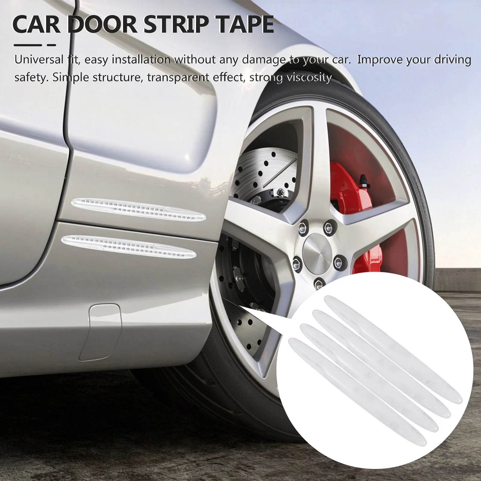 4Pcs Car Door Anti-Scratch Sticker Kit Universal Fit Transparent Silicone Safety Guard Strip for Driving Protection Door Trim