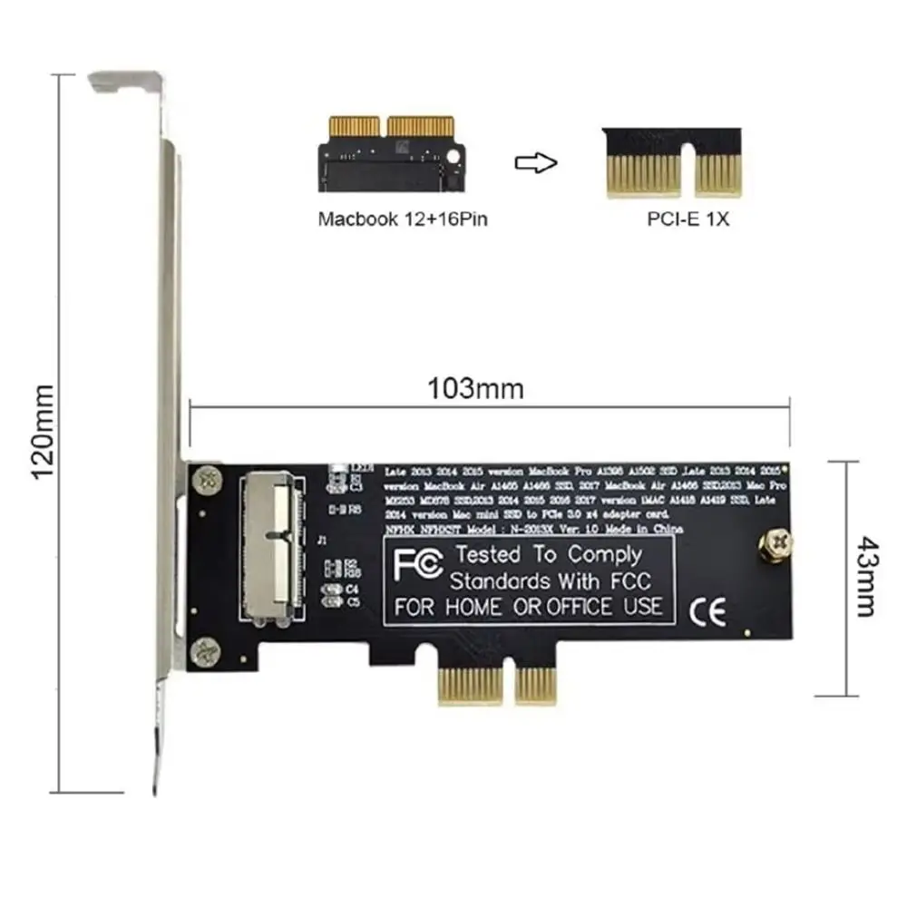 PCI-E 1X SSD Convert Card 12+16Pin Single Slot PCI Express Adapter Low Profile for 2013-2017 MacBook Air A1466 A1465 - view 4