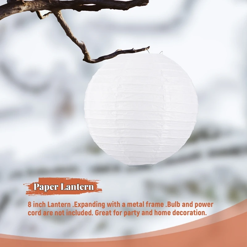 AD23-Linterna/lámpara de papel china/japonés blanca de 8" de diámetro