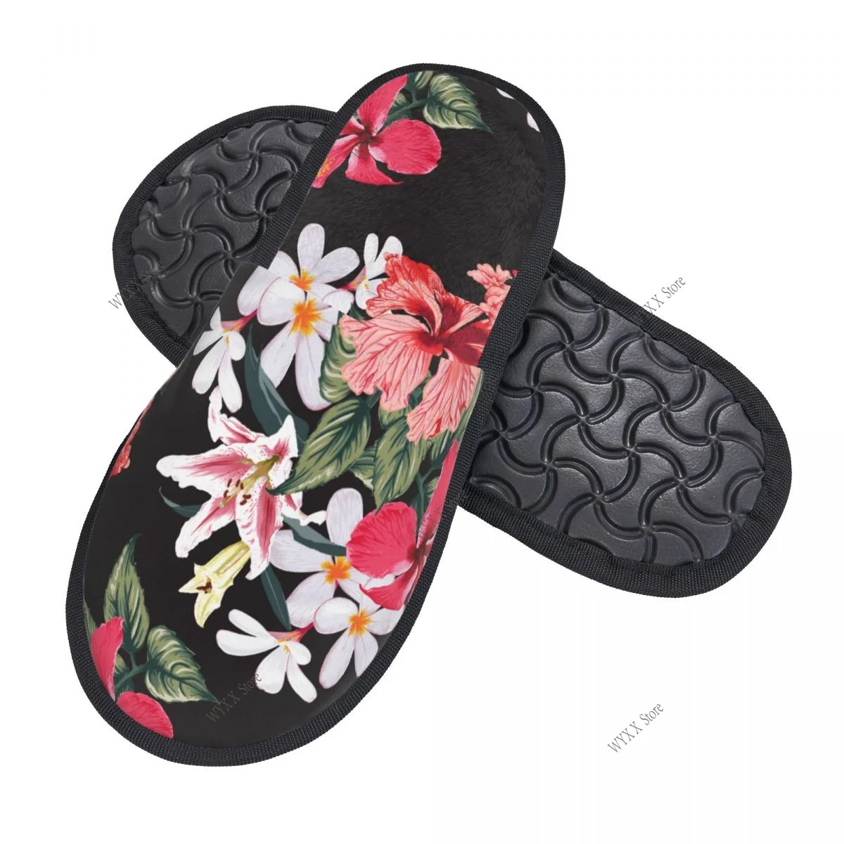 Hawaiian Floral Flower Home Slippers Winter Warm Plush Slippers For Winter Soft