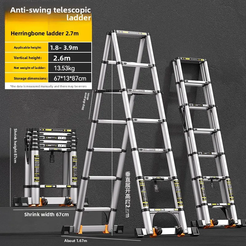 Flagship multifunctional aluminum alloy telescopic ladder, double-sided folding ladder, anti slip telescopic straight ladder