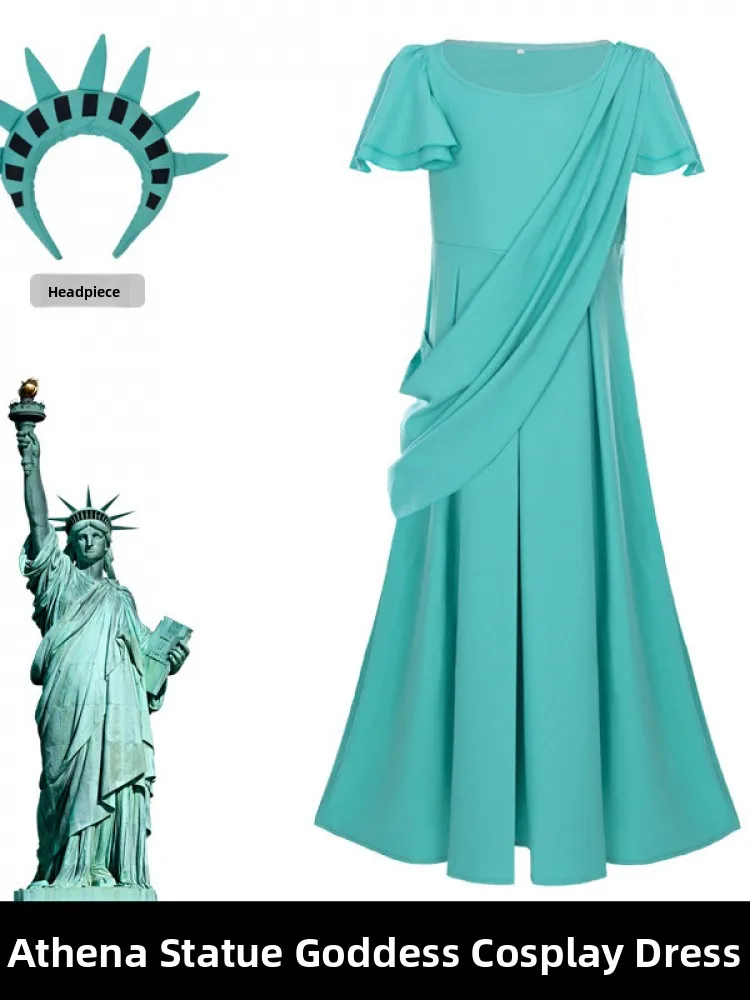 

loween Free Sle Statue of Liber een Chiffon Par Long Skirt Costume Role Play Dr for Women Ladies Ethnic Chinese