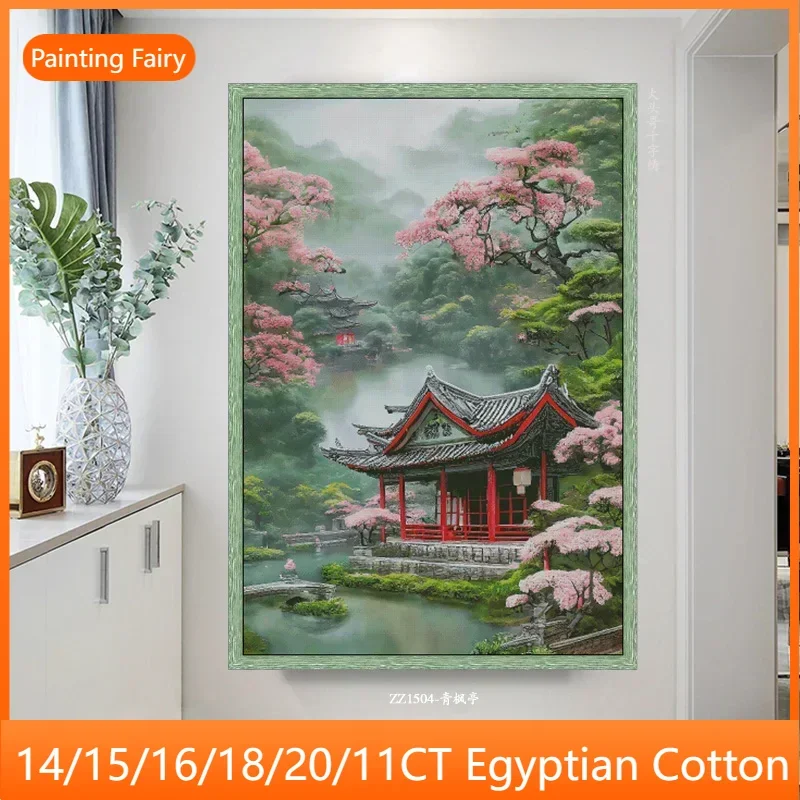 [ZZ1504 Qingfeng Pavilion] DIY Stamped Cross Stitch Kit 14CT 16CT, Printed Fabric for Hand Stitching, Embroidery Craft