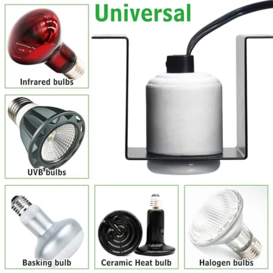Reptile Heat Lamp Fixture Ceramic E26 Base Light Bulb Socket with Separate Switches Bearded Dragon Lamp Holder Bracket for Igua
