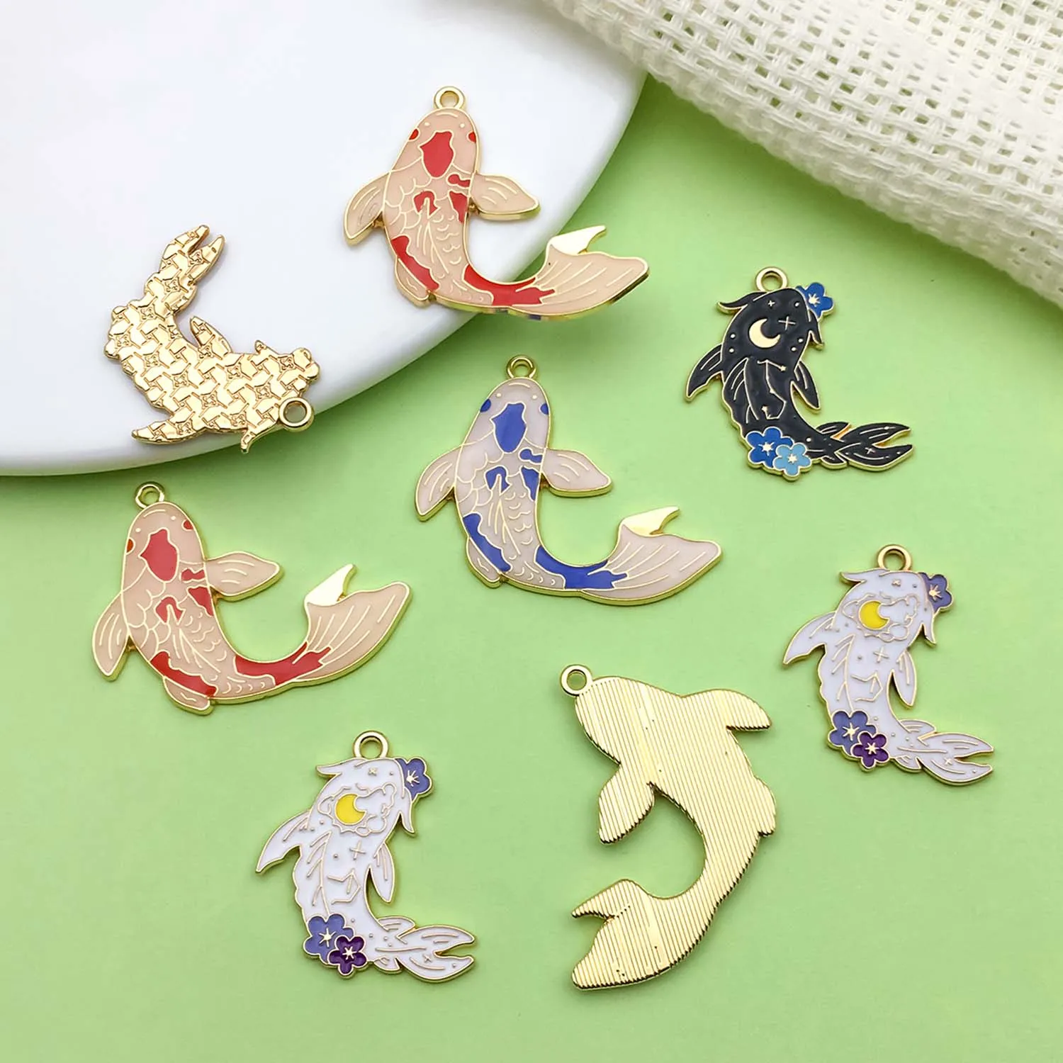 8/10pcs Enamel Lucky Koi Fish Design Charms Alloy Chinese Style Pendants for DIY Bracelet Necklace Jewelry Making Accessories