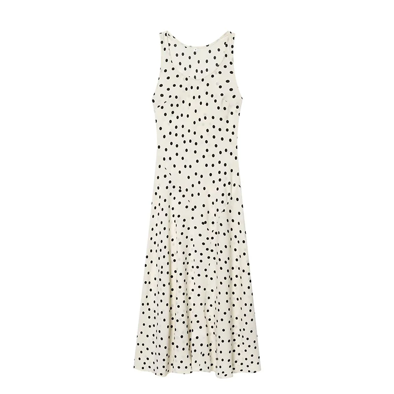 Willshela, vestido Midi plisado con estampado de puntos a la moda para mujer, vestido Vintage con cuello redondo sin mangas, vestidos elegantes para mujer