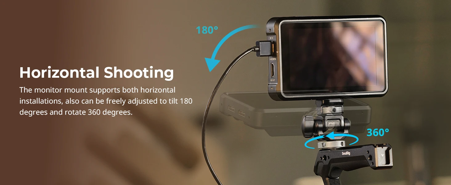 SmallRig Monitorhalterung für horizontale und vertikale Aufnahmen mit Cold-Shoe-Halterung, schwenk- und neigbar, für DSLR-Käfiggriff 6313 – Detail 3