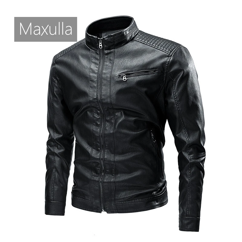 

Spring Men PU Leather Jacket Outdoor Casual Stand Collar Motorcycle Leather Jacket Fashion Vintage Leather Coat Men's Clothing