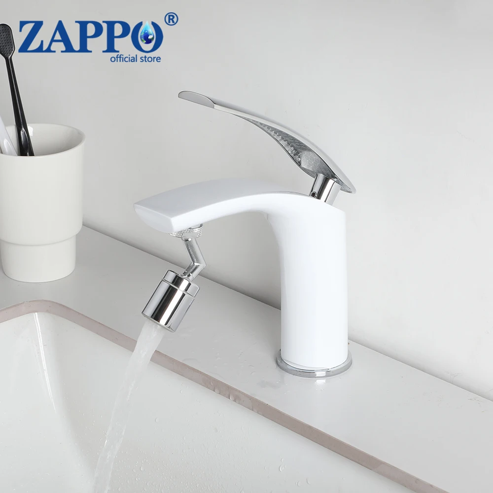 ZAPPO White Nordic Bathroom Basin Faucet Washbasin Crane Brass for Vessel Sink Deck Mounted Hot Cold Water Mixer Tap Crane