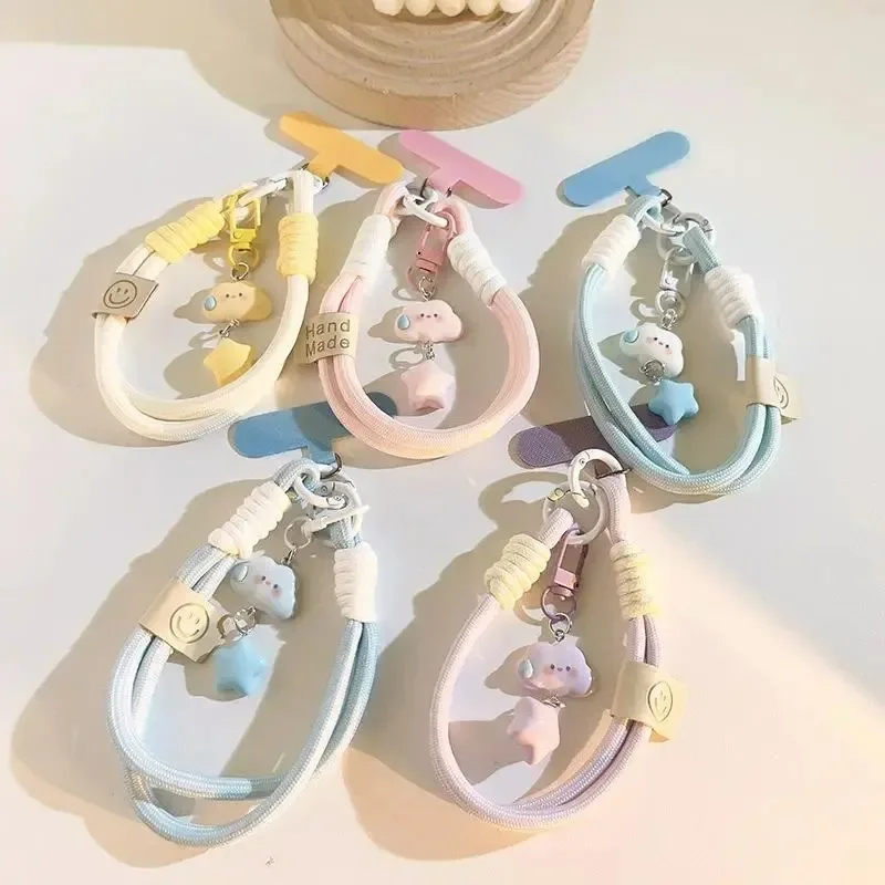 Correa para teléfono móvil con forma de estrella y nubes de colores, correa corta para muñeca, llavero con dije bonito, cordón de cadena para cámara, cordón Universal para funda de teléfono