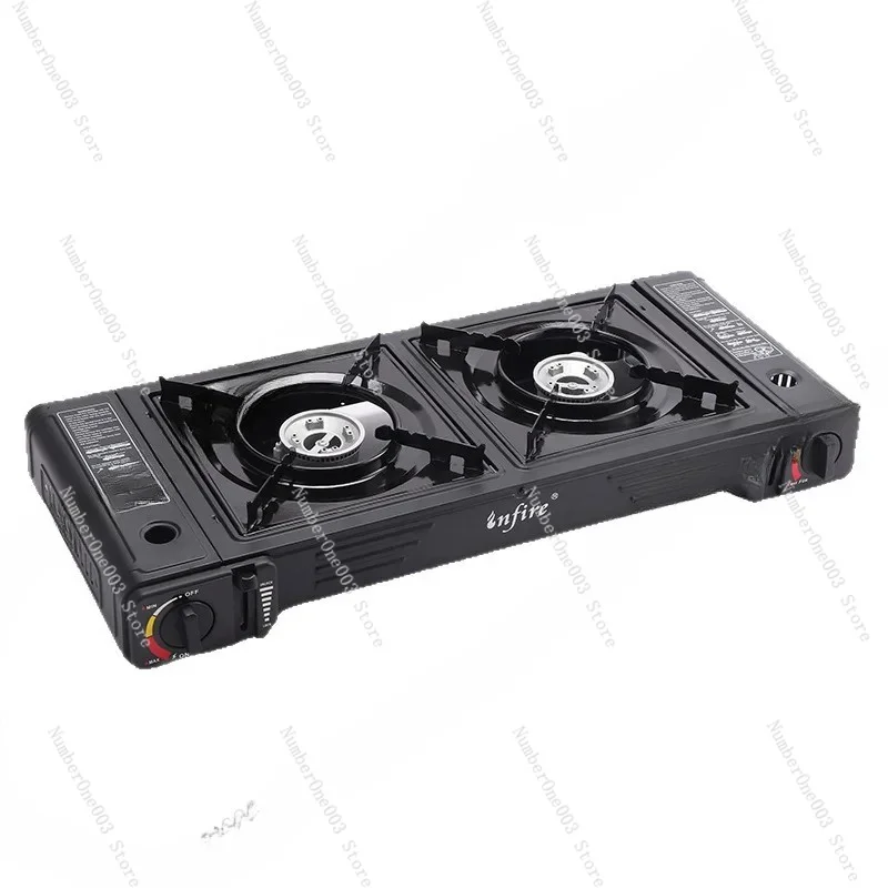 Cassette Stove Double Head Gas Stove, Double Eyes Stainless Steel Outdoor Portable Gas Stove Camping Cooker