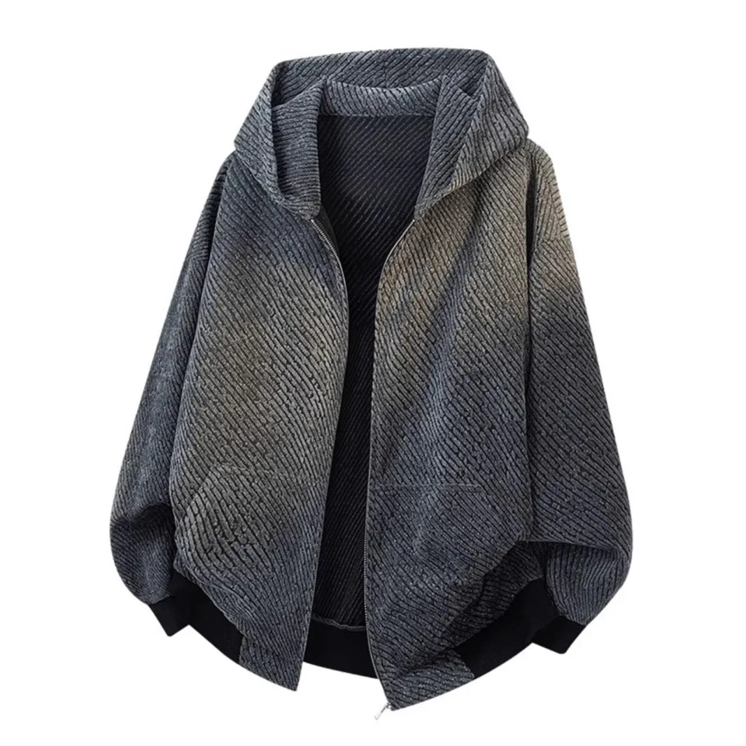 

Mens Retro Knit Cardigan Jacket Heavyweight Hooded Sweatshirt Striped Design Casual Streetwear Coat