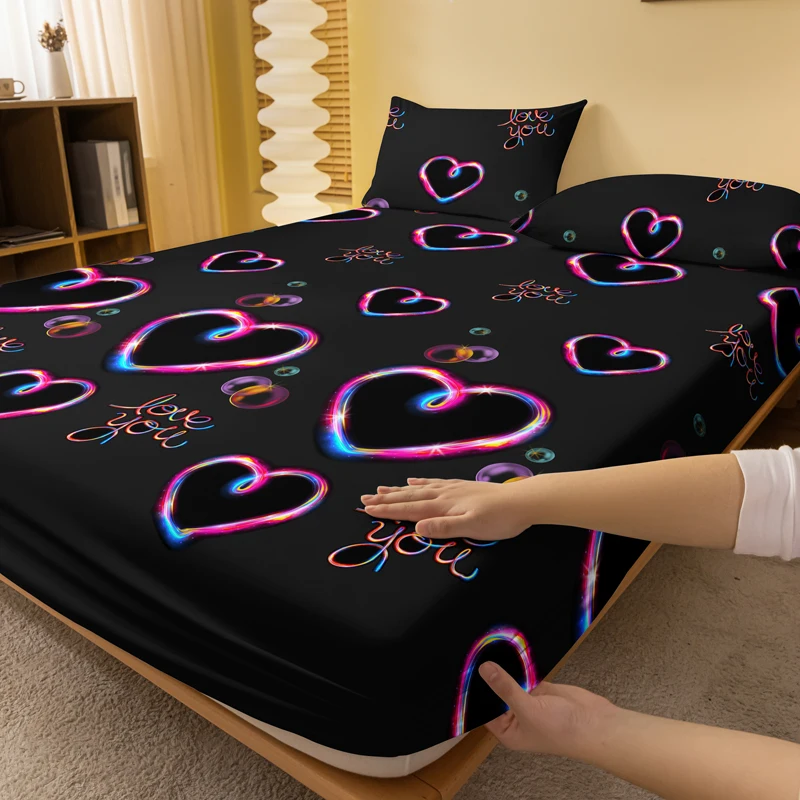 1 Piece of Heart Flashing Emotion Pattern Frosted Bedsheet, Bedroom Printed Bedspread, Bedding (Excluding Pillowcases)