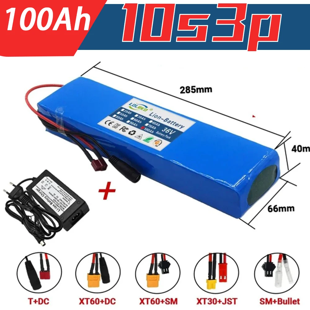 

36V 100Ah 18650 Rechargeable Lithium Battery Pack 10S3P 1000W Power Modified Bicycle Scooter Electric Vehicle with BMS