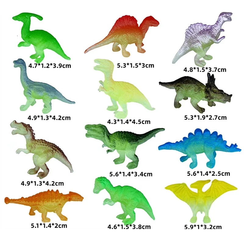 12 sztuk/zestaw Mini Miękkie Gumowe Świecące w Ciemności Figurki Dinozaurów Zabawki Fluorescencyjne Symulacja Mały Model Dinozaura Dekoracja