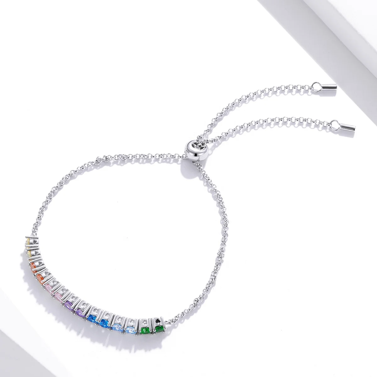 low MOQ fashion wholesale cuban silver 925 bracelet stones jewelry gold plated colorful women rainbow tennis zircons bracelets