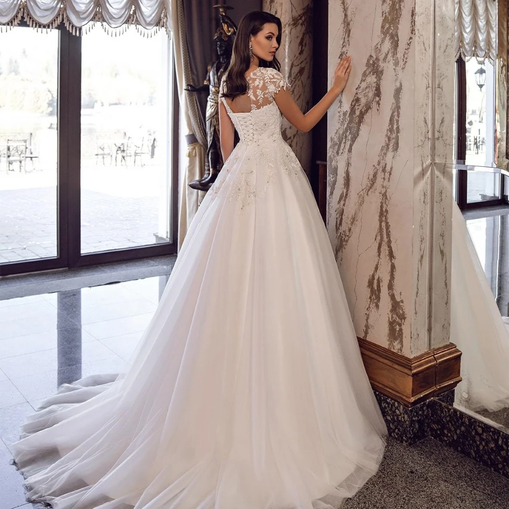 Lorencia Elegant White A Line Wedding Dress 2024 Princess Sweetheart Lace Applique Beads Women Bride Gown Robe De Marriage YAW54