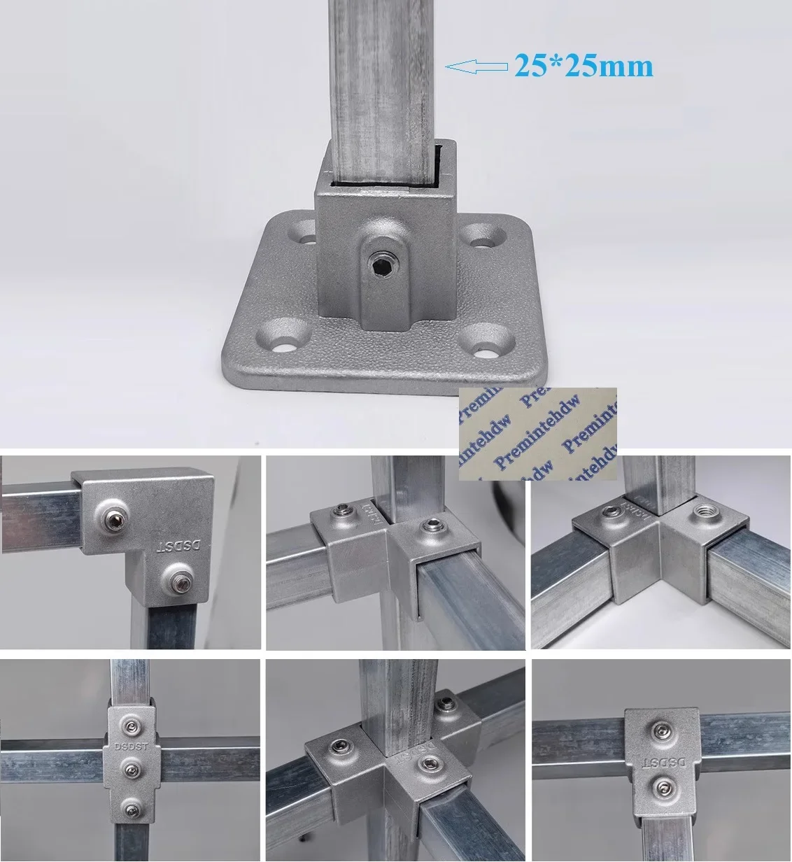 

4Pcs Cast Aluminum 25*25mm Square Pipe Rail Clamp Hex Grub Nut Tee Corner For DIY Stand Rack Fence